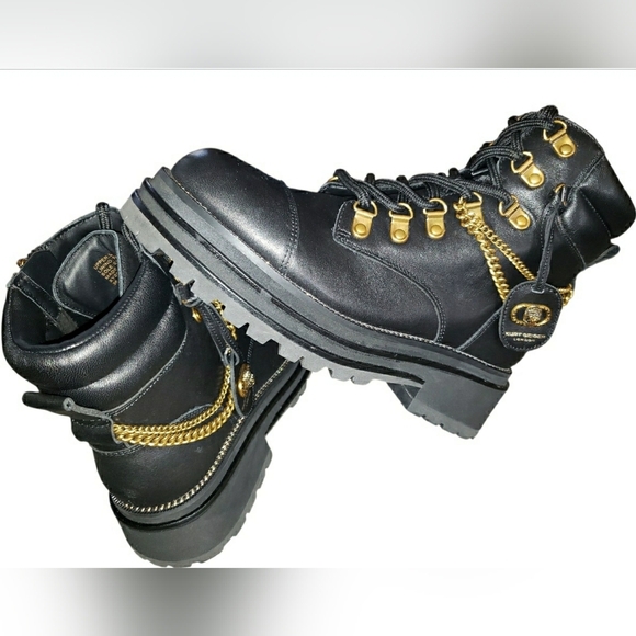 Kurt Geiger Shoes - Kurt Geiger Combat Grunge Whimsigoth Black Leather Ankle Boot 6.5 (36.5) New